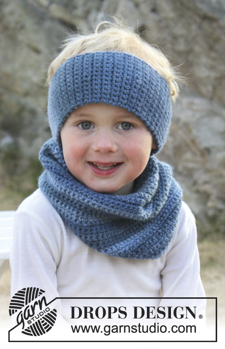 Blue Philip / DROPS Children 24-42 - Crochet headband and neckwarmer for children in DROPS Big Delight
