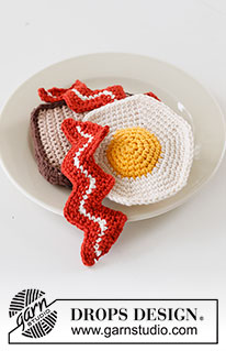 Ham & Eggs / DROPS Children 24-43 - Crochet breakfast with bread, bacon and eggs, crocheted in DROPS Paris