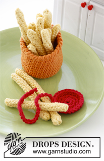 Frank n Fries / DROPS Children 24-48 - Crochet sausage with bread and chips in DROPS Paris