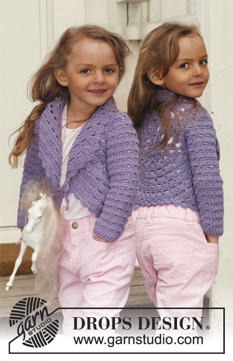 Lovely Lily / DROPS Children 24-6 - Crochet circle jacket with lace pattern and long sleeves in DROPS Paris. Size children 3 - 12 years.