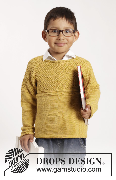 Clever Clark / DROPS Children 26-10 - Dětský raglánový pulovr s plastickým vzorem pletený z příze DROPS Cotton Merino. Velikost: 12 měsíců – 10 let.