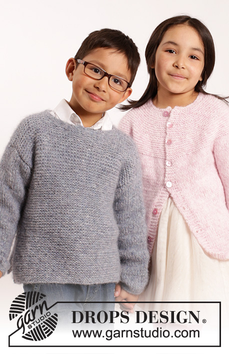 Modest Michael / DROPS Children 26-11 - Gebreide trui in ribbelsteek met ronde hals in DROPS Air. Maat kinderen 1 - 10 jaar.