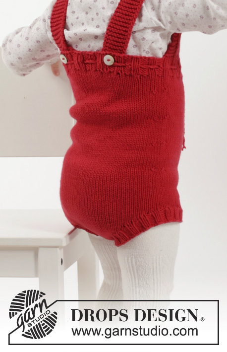 Petit Lutin / DROPS Children 26-17 - Conjunto de mono corto de punto, calcetines y gorro en DROPS Cotton Merino. Talla 1-18 meses