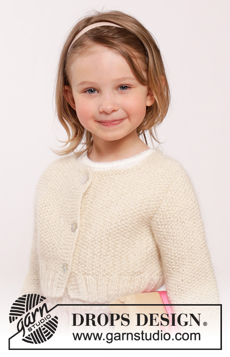 Dear Daisy / DROPS Children 26-2 - Dětský propínací svetřík pletený perličkovým vzorem z příze DROPS Alpaca a DROPS Kid-Silk. Velikost: 2 roky – 10 let.