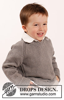 Funny Phil / DROPS Children 26-9 - Gebreide trui met raglan en V-hals in DROPS Belle. Maat kinderen 2 - 10 jaar.