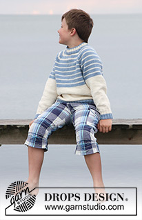 Water Stripes / DROPS Children 27-25 - Kötött DROPS pulóver raglánvonallal  DROPS Merino Extra Fine fonalból. 3-14 éves gyerekekre való méretekben