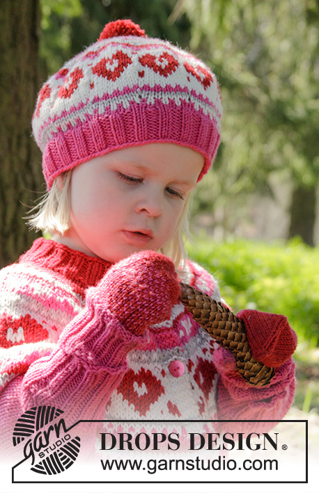 Warmhearted Hat / DROPS Children 27-4 - Knitted hat with multi-coloured pattern and pompom in DROPS Merino Extra Fine. Size children 1 - 6 years.