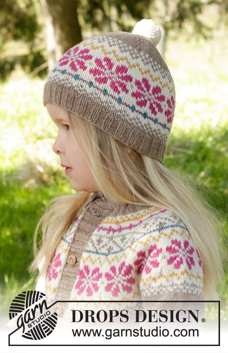 Prairie Fairy Hat / DROPS Children 27-6 - Strikket hue med nordisk mønster og pompon i DROPS Lima til børn str 3 - 12 år