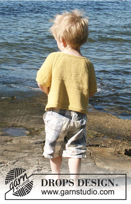 Lucky Ducky / DROPS Children 28-6 - Pull manche courtes, raglan et poche, tricoté de haut en bas en DROPS Belle. Du 0 au 6 ans.