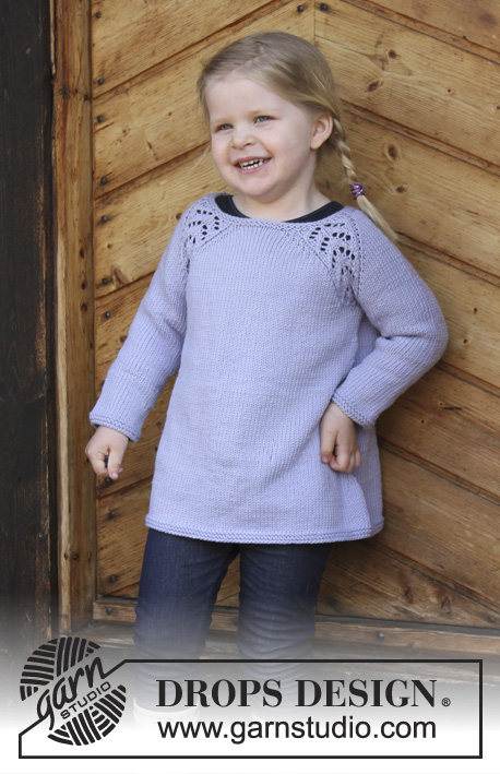 Tickles / DROPS Children 30-1 - Tunique au tricot pour enfant, avec emmanchures raglan et point ajouré, tricotée de haut en bas. Du 2 au 12 ans. Se tricote en DROPS Karisma.