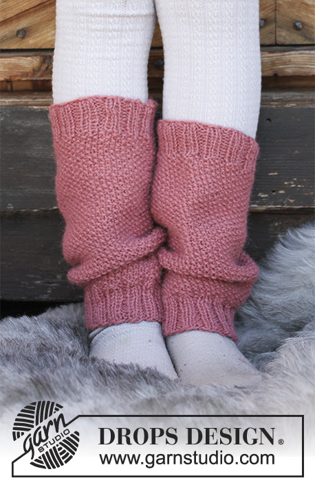 Røsslyng / DROPS Children 30-25 - Children’s knitted leg warmers with moss stitch. Sizes 3 - 12 years. The piece is worked in DROPS Puna.