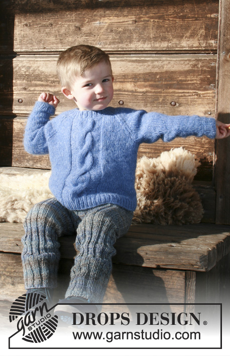 Winter Nap / DROPS Children 30-7 - Strikket genser med flette og raglan til barn. Størrelse 2 - 12 år. Arbeidet er strikket i DROPS Air