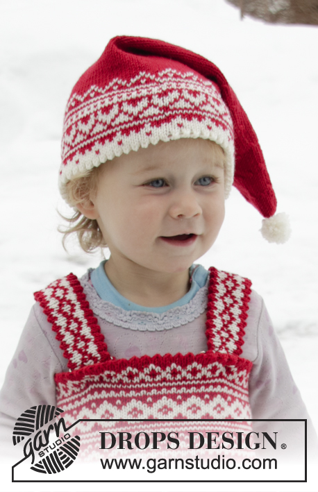 Miss Cookie Hat / DROPS Children 32-1 - Stickad tomtemössa till baby och barn i DROPS BabyMerino med nordiskt mönster. Storlek 6/9 mån - 12 år