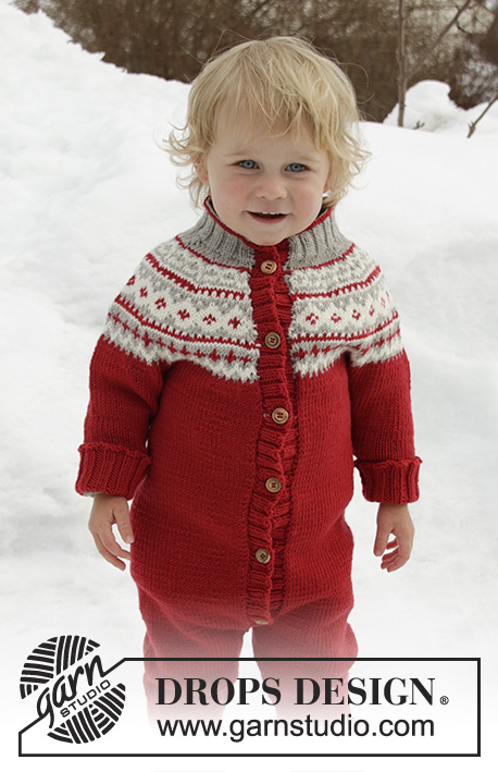 Miss Pantsy-Pants / DROPS Children 32-17 - Knitted onesie for children with round yoke in DROPS Merino Extra Fine. The piece is worked top down with Nordic pattern. Sizes 12 months – 6 years.