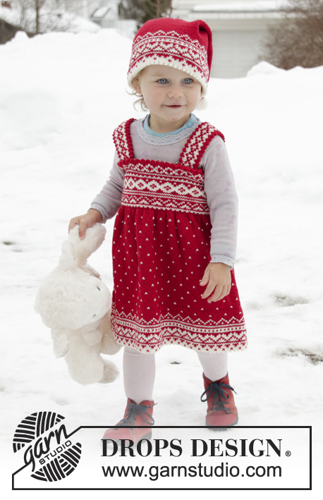 Miss Cookie / DROPS Children 32-2 - Vestido tricotado de cima para baixo para bebé e criança em DROPS BabyMerino, com jacquard norueguês. Tamanhos 6 meses - 6 anos.