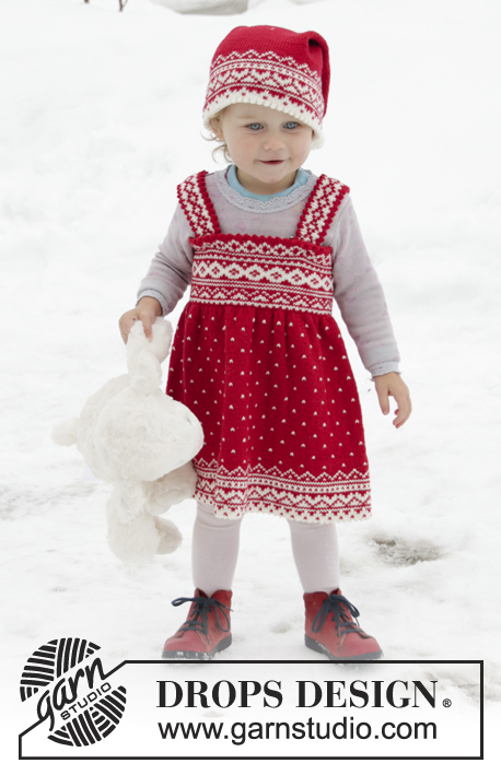 Miss Cookie / DROPS Children 32-2 - Vestido tricotado de cima para baixo para bebé e criança em DROPS BabyMerino, com jacquard norueguês. Tamanhos 6 meses - 6 anos.