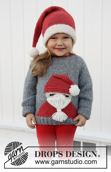 Sleepy Santa Sweater / DROPS Children 32-20 - Pull de Noël tricoté avec jacquard Père Noël, pour enfant, en DROPS Air ou Nepal. Du 2 au 12 ans. 
Thème: Noël.