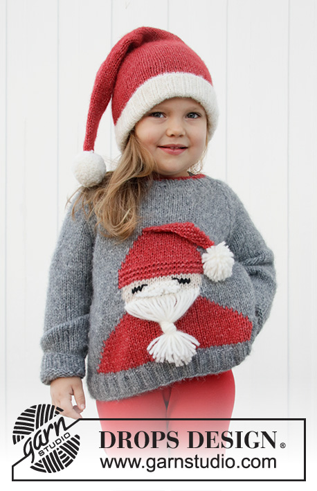 Sleepy Santa Sweater / DROPS Children 32-20 - Dětský pulovr se Santou pletený zdola nahoru z příze DROPS Air nebo Nepal. Velikost 2 – 12 let. Motiv: Vánoce.
