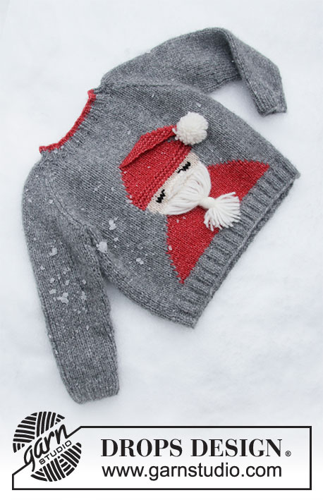 Sleepy Santa Sweater / DROPS Children 32-20 - Strikket Julebluse med nisse til børn, blusen strikkes i DROPS Air eller Nepal. Størrelse 2 – 12 år. Tema: Jul.