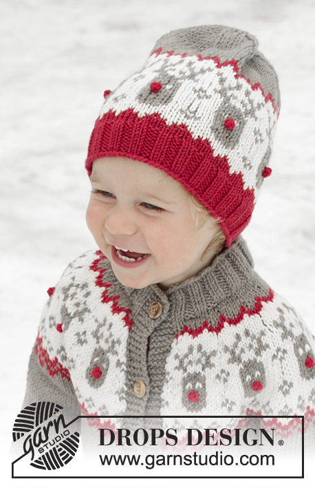 Run Run Rudolph Hat / DROPS Children 32-4 - Strikket hue / nissehue til børn i DROPS Merino Extra Fine med nordisk mønster. Størrelse 12 mdr – 8 år.