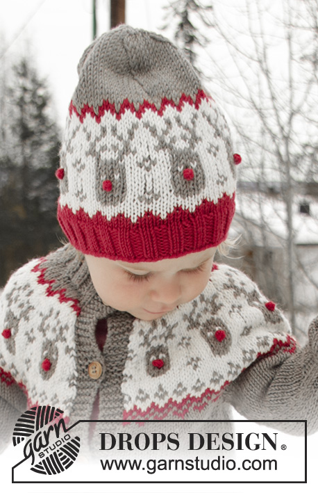 Run Run Rudolph Hat / DROPS Children 32-4 - Czapka dziecięca na drutach / Świąteczna dziecięca czapka na drutach, z żakardem norweskim, z włóczki DROPS Merino Extra Fine. Od 12 miesięcy do 8 lat.