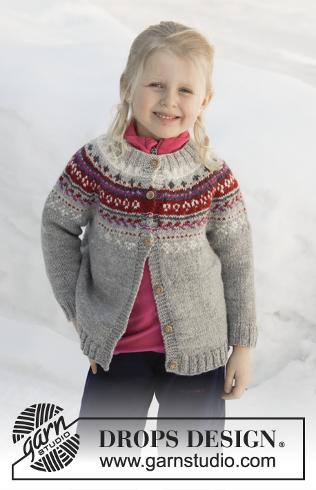Winter Berries Jacket / DROPS Children 32-6 - Knitted jacket for children in DROPS Karisma. The piece is worked top down with round yoke, Nordic pattern on yoke and A-shape. Sizes 2 – 12 years.