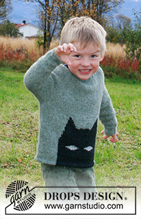 To the Rescue! / DROPS Children 34-16 - Knitted sweater for children with bat pattern in DROPS Sky. The piece is worked top down with raglan. Sizes 2-12 years.
