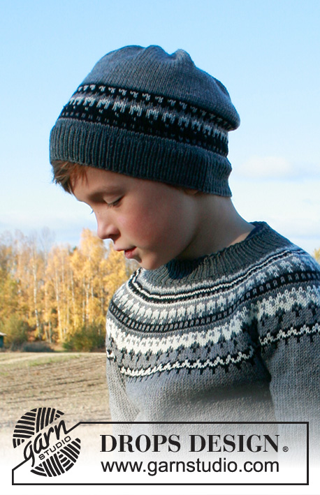 Dalvik Hat / DROPS Children 34-19 - Kötött pulóver sapka DROPS BabyMerino fonalból. A darabot norvégmintával készítjük. 2-12 éveseknek