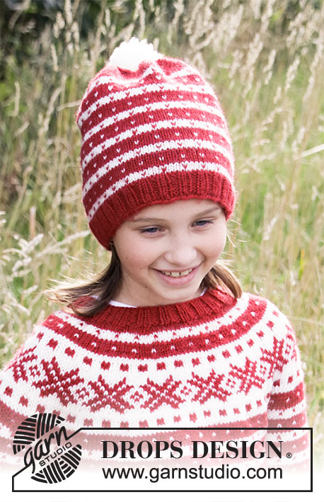 Candy Cane Lane Hat / DROPS Children 34-33 - Strikket lue til barn med nordisk Fana mønster i DROPS Karisma eller DROPS Lima. Størrelse 3 – 14 år.