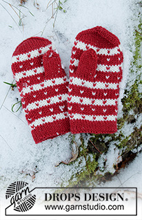 Candy Cane Lane Mittens / DROPS Children 34-35 - Dětské rukavice – palčáky s norským vzorem pletené z příze DROPS Karisma. Velikost 1 - 12 let