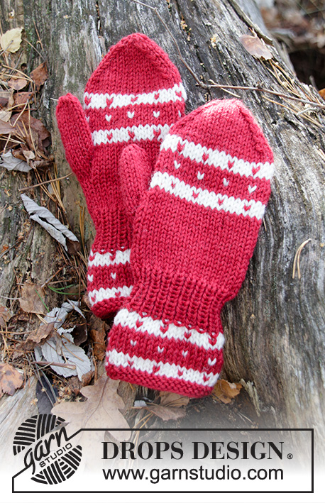 Candy Cane Lane Mittens / DROPS Children 34-36 - Knitted mittens with Nordic pattern for children in DROPS Karisma. Size 1 - 12 years