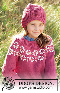 Daisy Delight / DROPS Children 34-7 - Knitted sweater for children in DROPS Merino Extra Fine, DROPS Lima and DROPS Cotton Light. The piece is worked top down with flowers, colored pattern, garter stitch and stockinette stitch. Sizes 3-12 years.