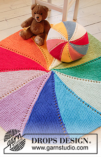 Colour Wheel Carpet / DROPS Children 35-5 - 3 DROPS Paris lõngaga kootud triipudega ja lühendatud ridadega ripskoes vaip