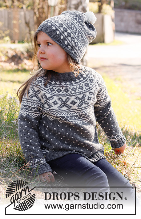 North Star / DROPS Children 37-1 - Knitted jumper for children in DROPS Merino Extra Fine. The piece is worked top down, with round yoke and Nordic pattern. Sizes 2 – 12 years.