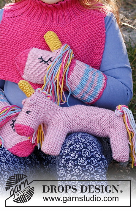 Rainbow Unicorn Mittens / DROPS Children 37-17 - Knitted unicorn mittens for children in DROPS Merino Extra Fine. Size 1 - 6 years