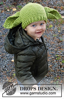 Green Ears / DROPS Children 37-23 - Lapsen virkattu myssy isoilla korvilla DROPS Snow-langasta. Koot 1 - 8 vuotta. Teema: Halloween.