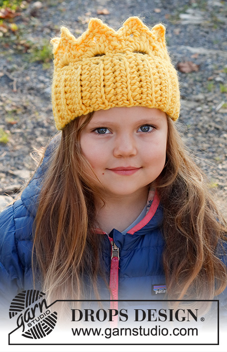 Queen Sofie / DROPS Children 37-26 - Bandeau couronne crocheté pour enfant en DROPS Snow. Du 2 au 8 ans. Thème: Halloween.
