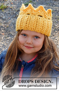 Queen Sofie / DROPS Children 37-26 - Gehaakte kroon hoofdband voor kinderen in DROPS Snow. Maten 2 - 8 jaar. Thema: Halloween.