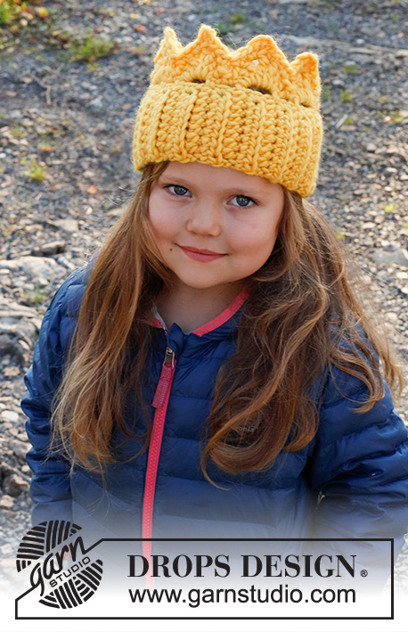 Queen Sofie / DROPS Children 37-26 - Gehaakte kroon hoofdband voor kinderen in DROPS Snow. Maten 2 - 8 jaar. Thema: Halloween.
