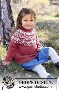 Lillesand Jumper / DROPS Children 37-5 - Gebreide trui voor kinderen in DROPS Karisma. Het werk wordt van boven naar beneden gebreid, met ronde pas en Scandinavisch patroon. Maten 2 – 12 jaar.