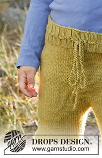 Autumn Adventures Trousers / DROPS Children 37-8 - Spodnie dziecięce na drutach, przerabiane od góry do dołu, z włóczki DROPS Merino Extra Fine. Od 12 miesięcy do 10 lat.