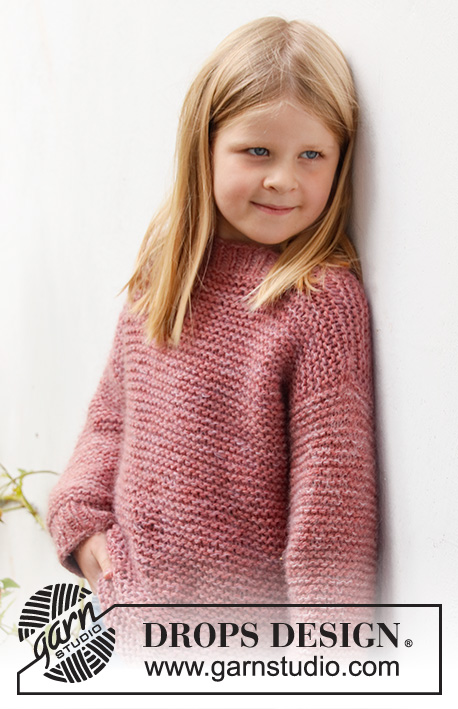 Lovely Camellia / DROPS Children 40-11 - Knitted jumper for children in DROPS Nepal and DROPS Kid-Silk. The piece is worked in garter stitch with ribbed edges. Sizes 3 to 14 years.