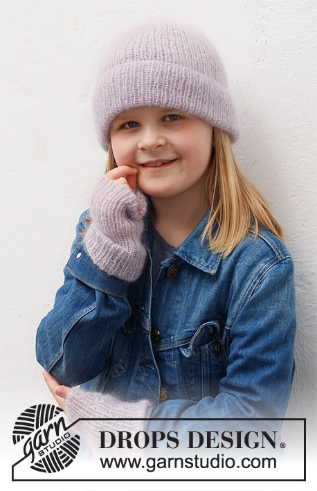 Sweet Attitude / DROPS Children 40-27 - Dětská čepice a návleky pletené pružným vzorem z dvojité příze DROPS Kid-Silk. Velikost 2 - 12 let.