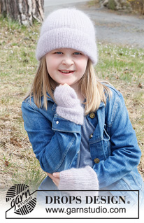 Sweet Attitude / DROPS Children 40-27 - Gorro e punhos tricotados para criança, em canelado, com 2 fios DROPS Kid-Silk.
Tamanhos: 2 - 12 anos.