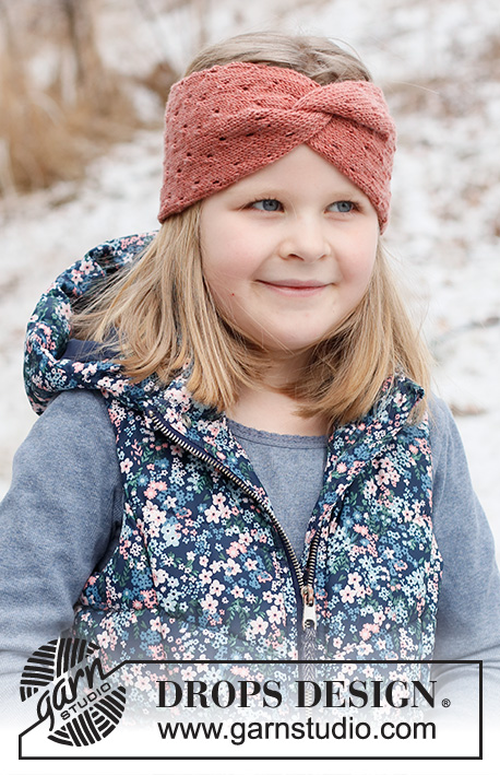 Cherry Blossom / DROPS Children 40-30 - Fita de cabelo para criança tricotada com trança e ponto rendado em DROPS BabyMerino. Tamanhos : 2 - 12 anos.