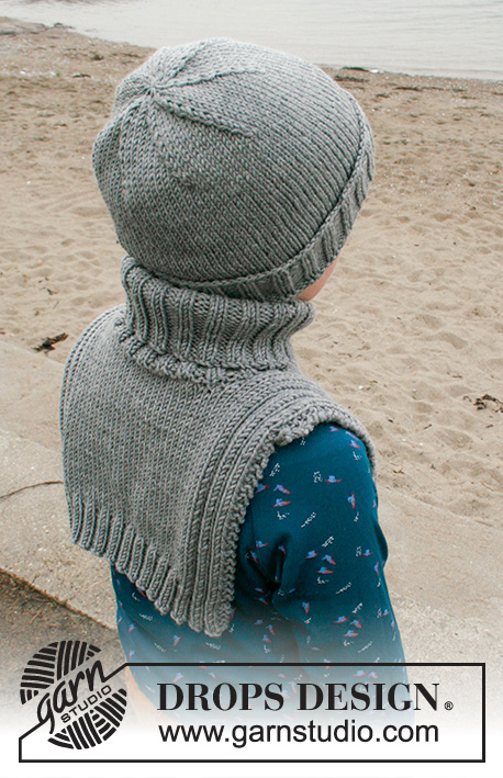 Little Trekker / DROPS Children 40-32 - Bonnet et plastron pour enfant tricotés en jersey, avec bordures en côtes, en DROPS Big Merino. Du 2 au 12 ans.