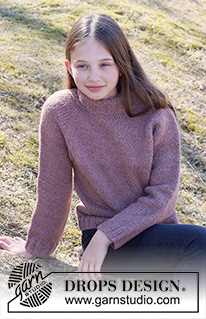 Lala Jumper / DROPS Children 40-6 - Kötött pulóver gyerekeknek raglán szabással DROPS Air fonalból. A darabot fentről lefelé irányban készítjük, raglán szabásvonallal, és dupla nyakkal. 2 - 12 éveseknek való méretekben