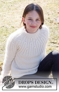 Forest Vines Kids / DROPS Children 40-7 - Knitted sweater for children in DROPS Alpaca and DROPS Kid-Silk. The piece is worked top down with double neck, round yoke and textured pattern with stitches in Fisherman’s rib on the yoke. Sizes 2 to 12 years.