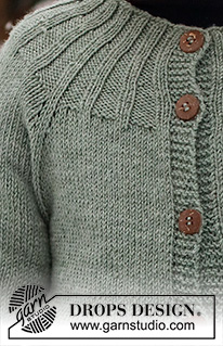 First Leaf Jacket / DROPS Children 41-10 - Dětský raglánový propínací svetr s pružným vzorem pletený shora dolů z příze DROPS BabyMerino. Velikost 2 – 12 let.