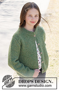 Fresh Lime Jacket / DROPS Children 41-11 - Casaco tricotado em DROPS Air, com gola dobrada. Tamanhos: 2 - 12 anos.